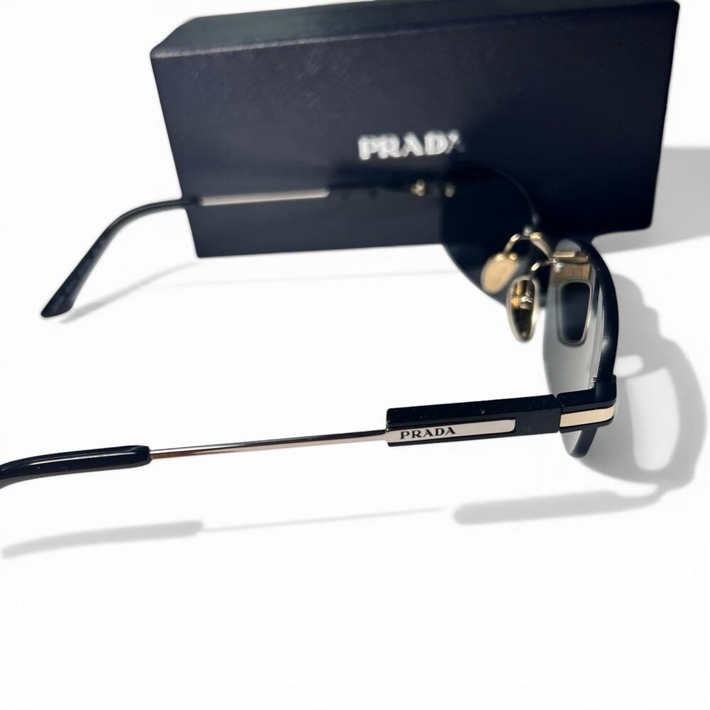 Prada SPR 68Z Unisex Rimless Rectangle Sunglasses Pale Gold & Grey Gradient - Picture 3 of 11